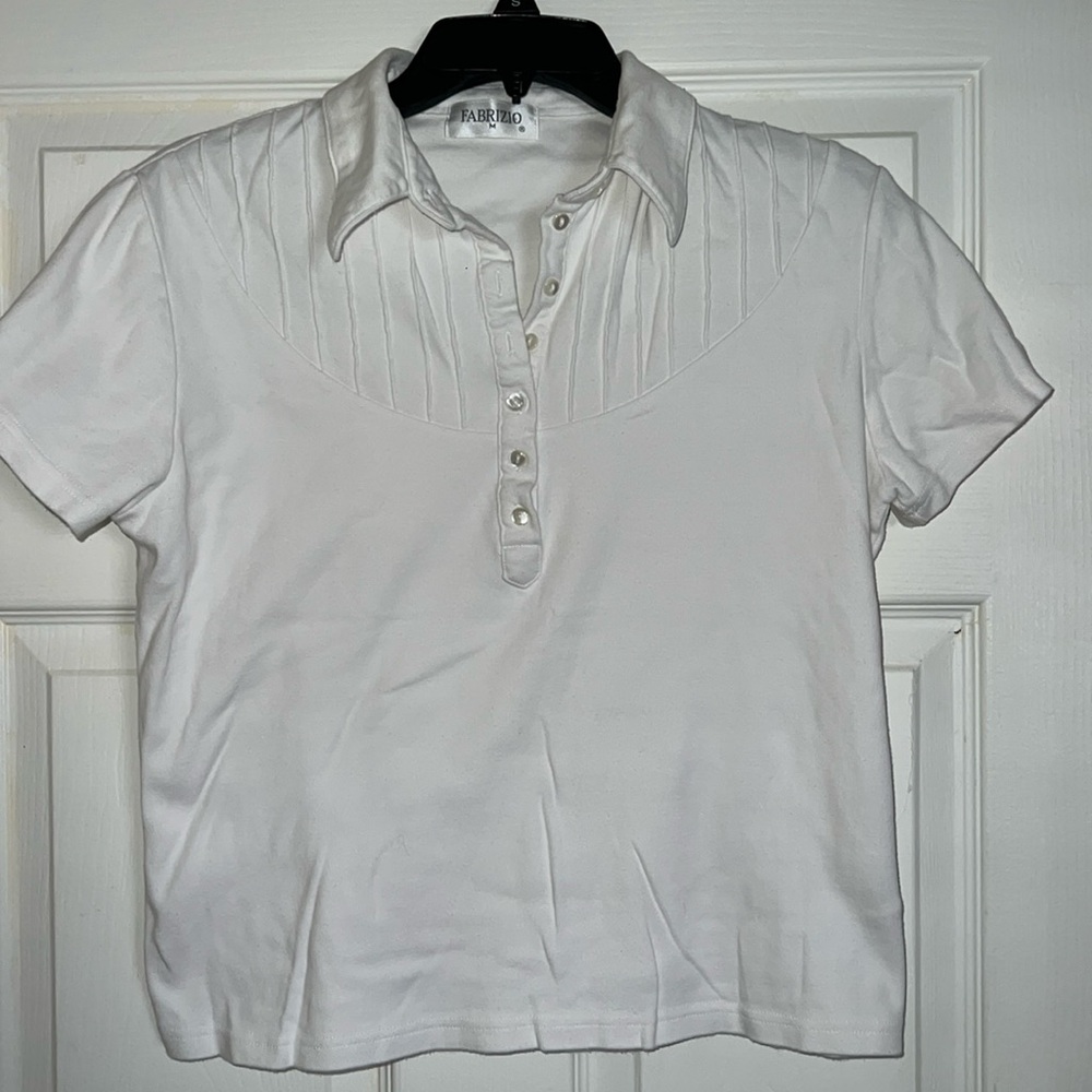 VTG Fabrizio White Short Sleeve Henley Polo Top